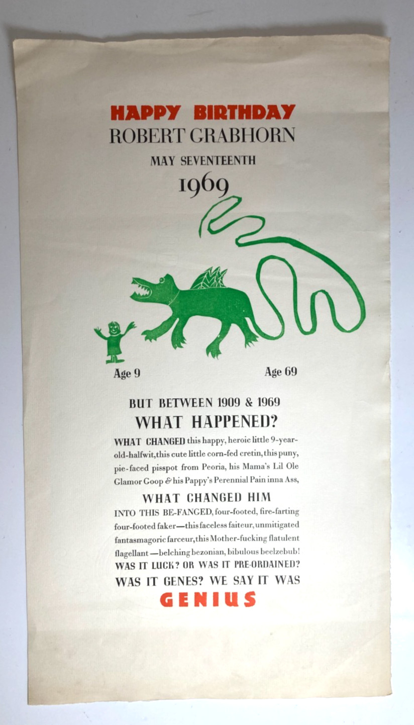 1969 Robert Grabhorn Birthday Broadside Jane Grabhorn Jumbo Press Letterpress