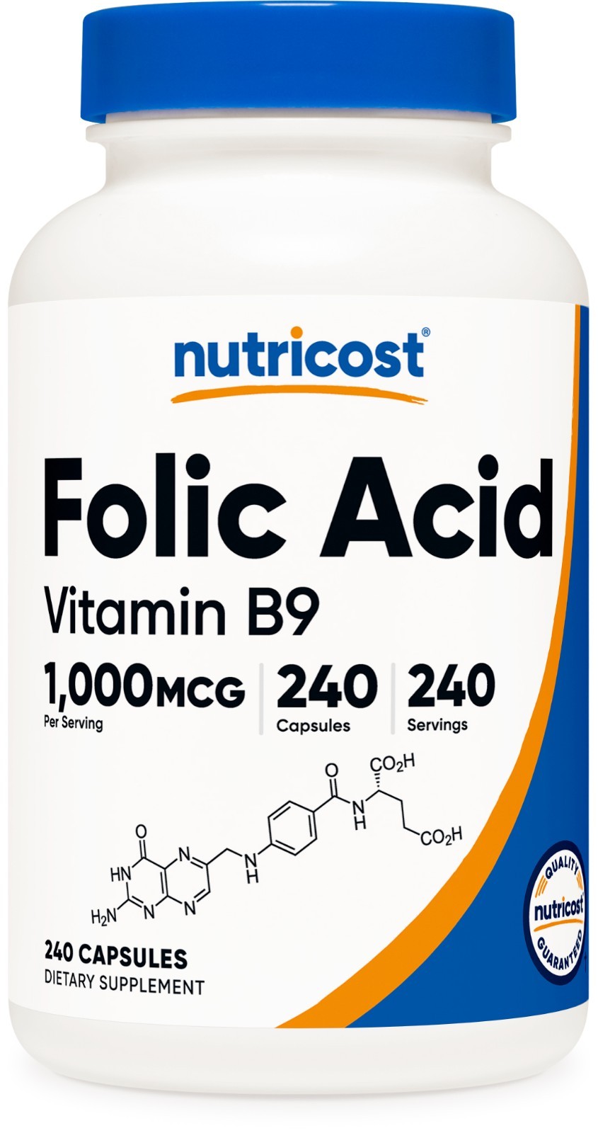 Nutricost Folic Acid (Vitamin B9) 1000 mcg, 240 Capsules - Gluten Free & Non-GMO