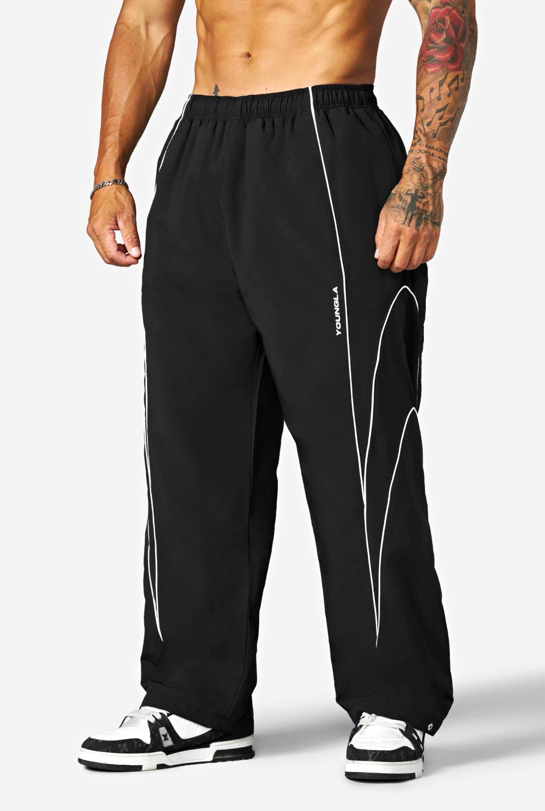 YoungLA 2171 Men\'s Black Track Pants Size L Regular Elastic Waist Logo YoungLA 2171 Men\'s Black Track Pants Size L Regular Elastic Waist Logo