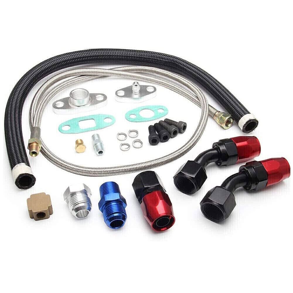 Oil Feed Line+10AN Oil Drain Return Fitting Kit For Turbo T3 T4 T6 GT45 T04E T66
