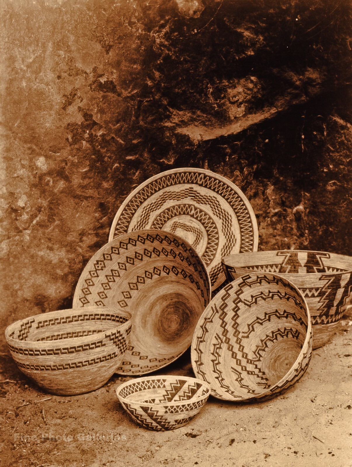 1924/90 EDWARD CURTIS Yokuts Indian Baskets GOLDTONE Photo Engraving Art 11x14