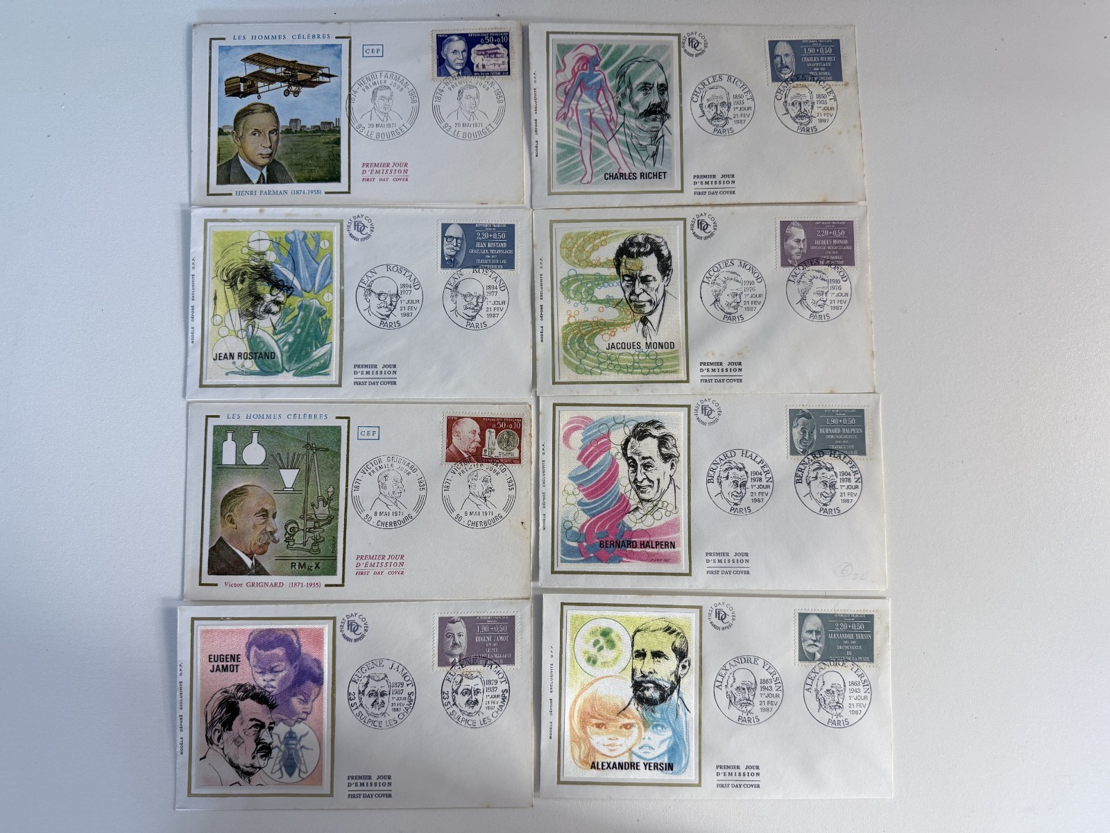 8 Vintage French First Day Covers – “Les Hommes Célèbres” Series