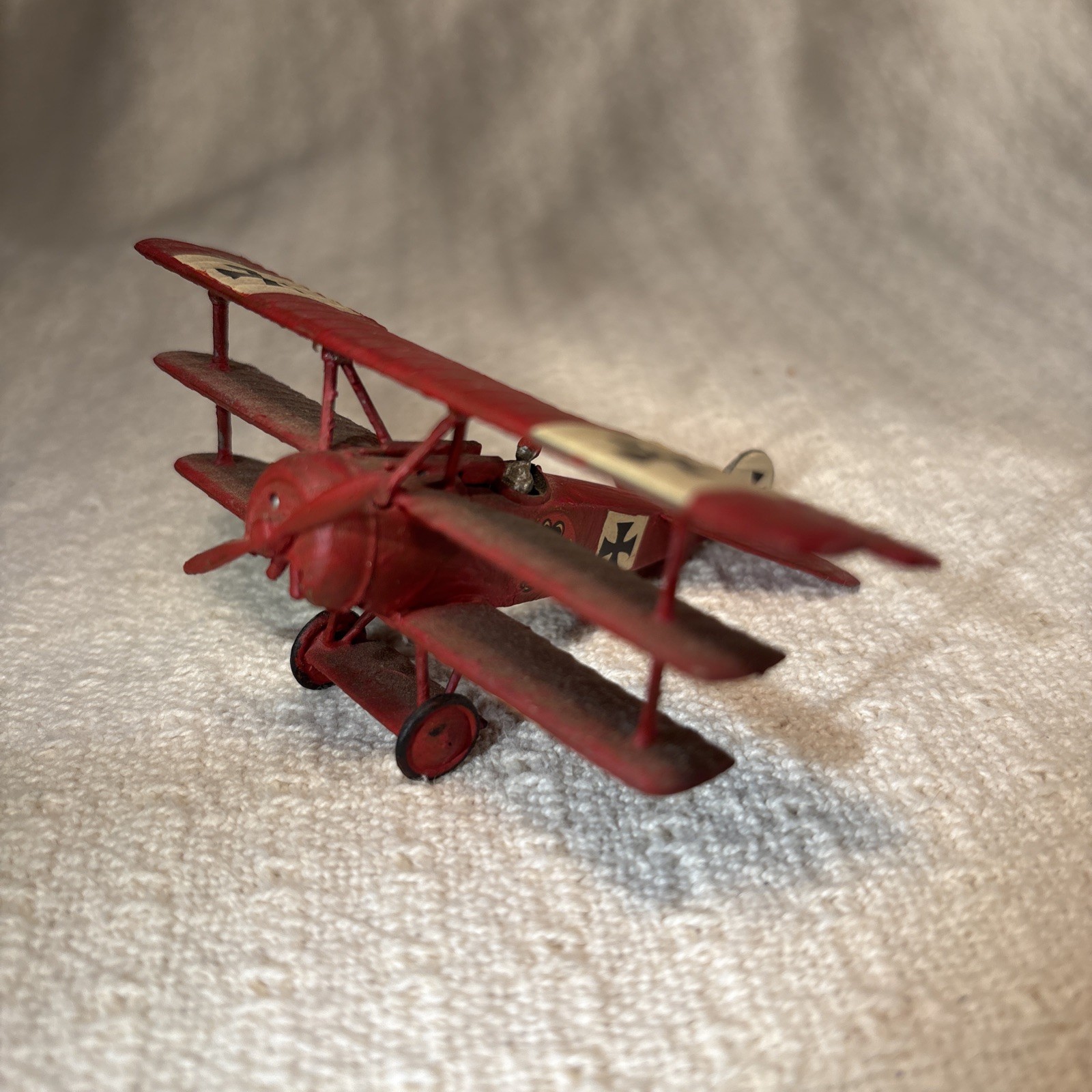 Vtg Wooden Miniature Fokker Dr.I Triplane “Red Baron” Red w/ White & Black Cross Vtg Wooden Miniature Fokker Dr.I Triplane “Red Baron” Red w/ White & Black Cross