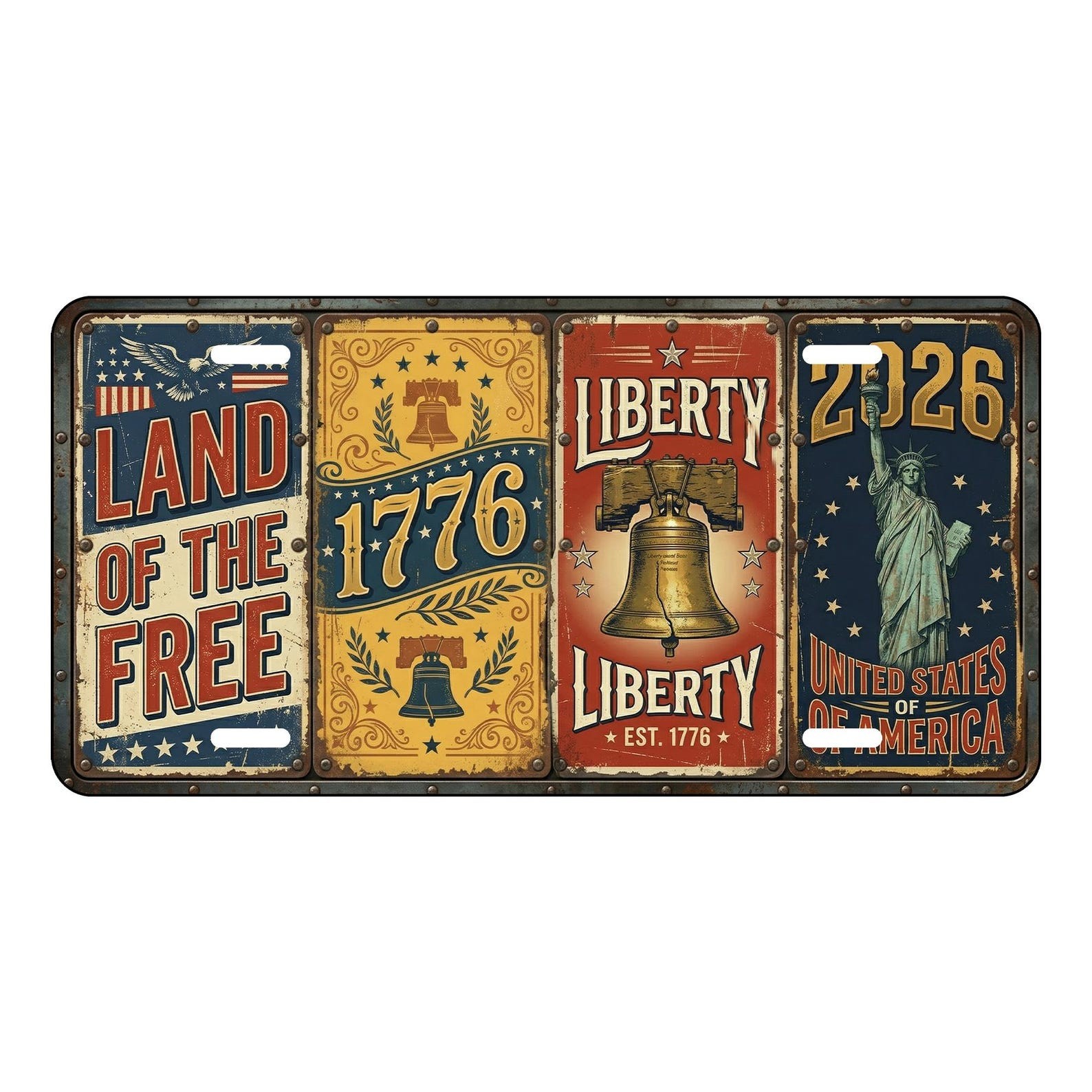 Vintage Patriotic License Plate Sign 1776-2026 USA 250th Anniversary Decor