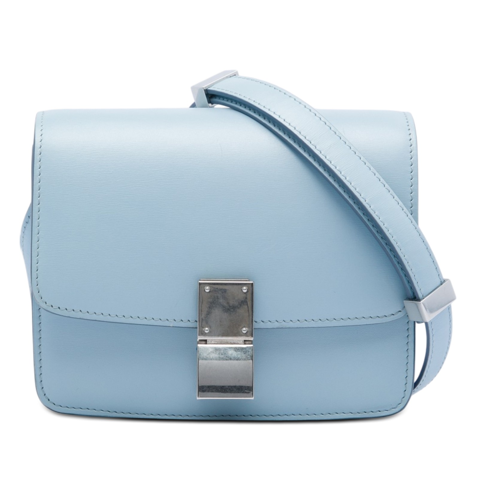 Celine Small Calfskin Classic Box Pre-Loved Crossbody Bag Light Blue