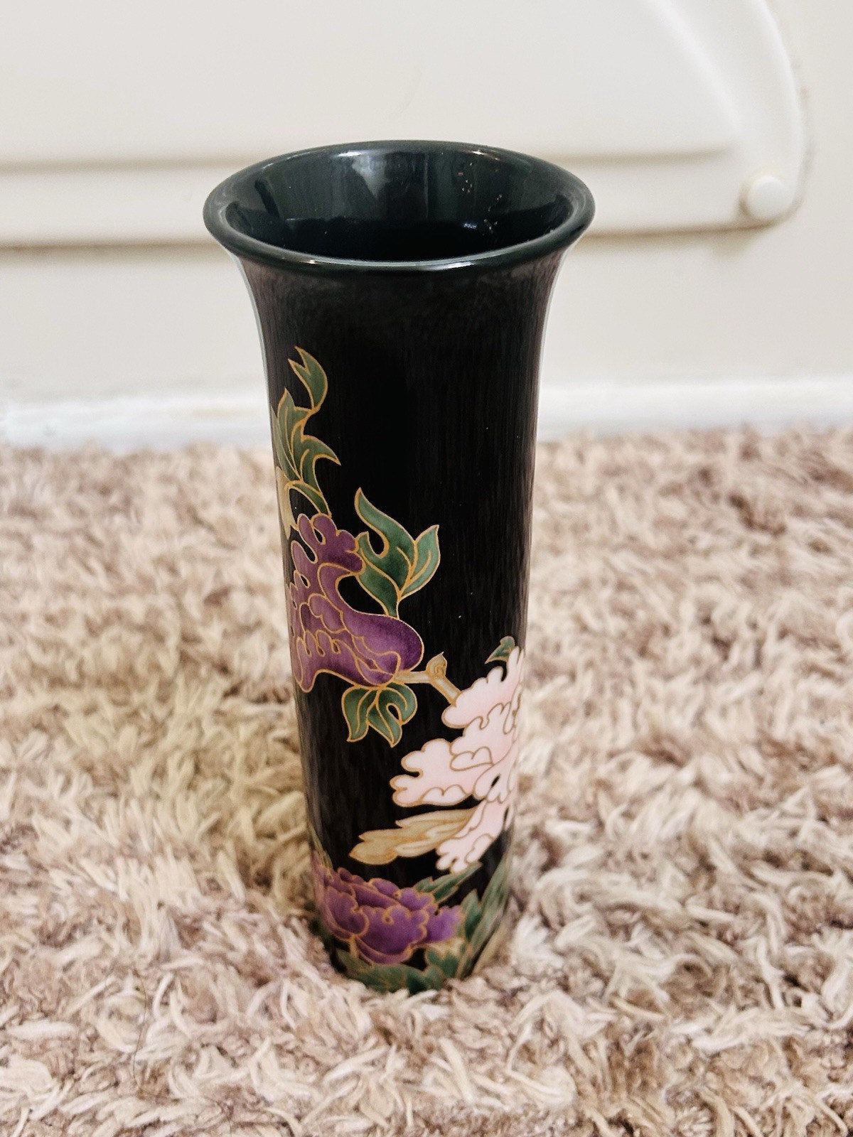 Vintage Fitz & Floyd Liaisons Peony Black Vase Japan 7”