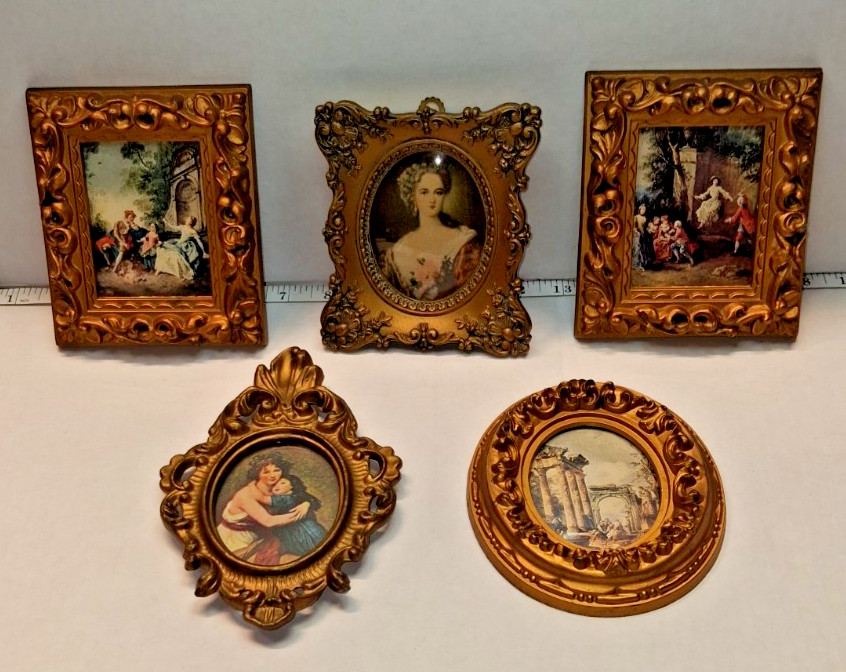 Nice Group Lot of (5) Miniature Victorian Style Pictures,Cameo Creation & Others