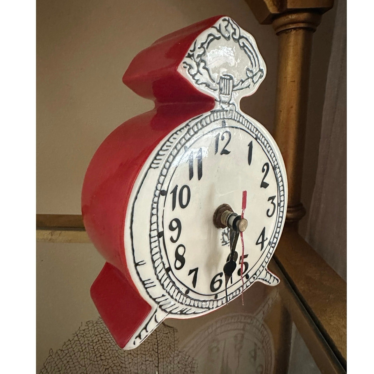 Anthropologie Tick Tock Clock MOLLY HATCH Red Ceramic, White Face Anthropologie Tick Tock Clock MOLLY HATCH Red Ceramic, White Face