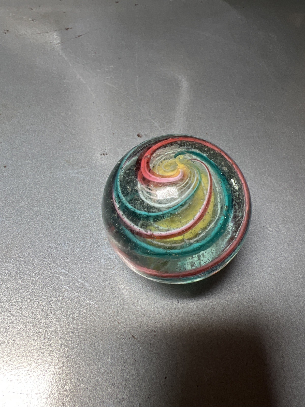 Antique Latticinio Core Ribbon Swirl German Hand Made Marble Shooter 1.5