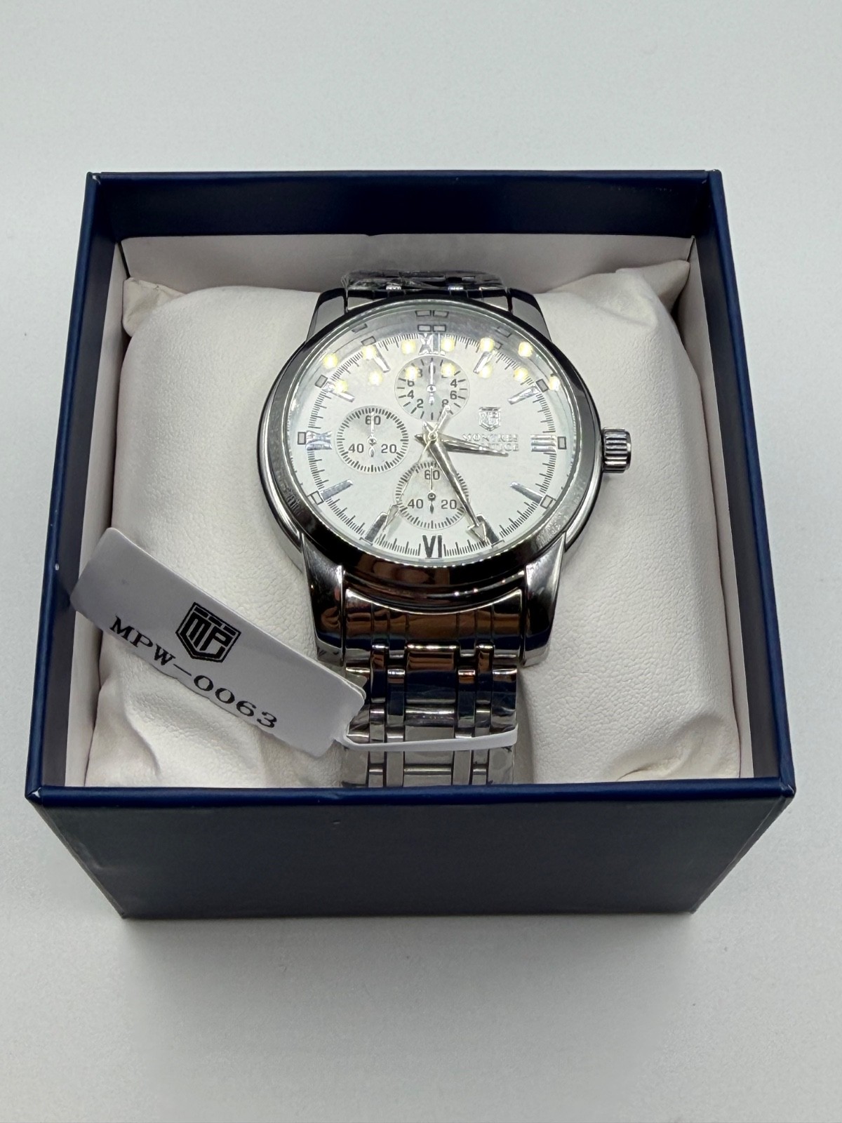 MONTRES PRESTIGE MPW-0063 MEN’S STAINLESS STEEL CHRONOGRAPH WATCH – NEW IN BOX
