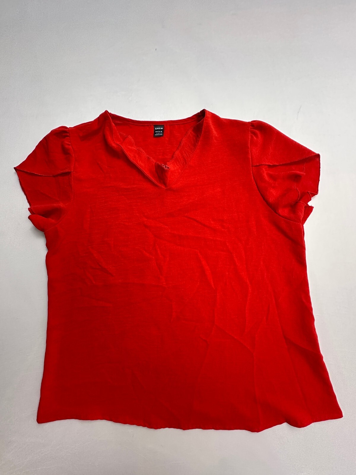 SHEIN Red V-Neck Flutter Sleeve Blouse Women's L SHEIN Red V-Neck Flutter Sleeve Blouse Women's L