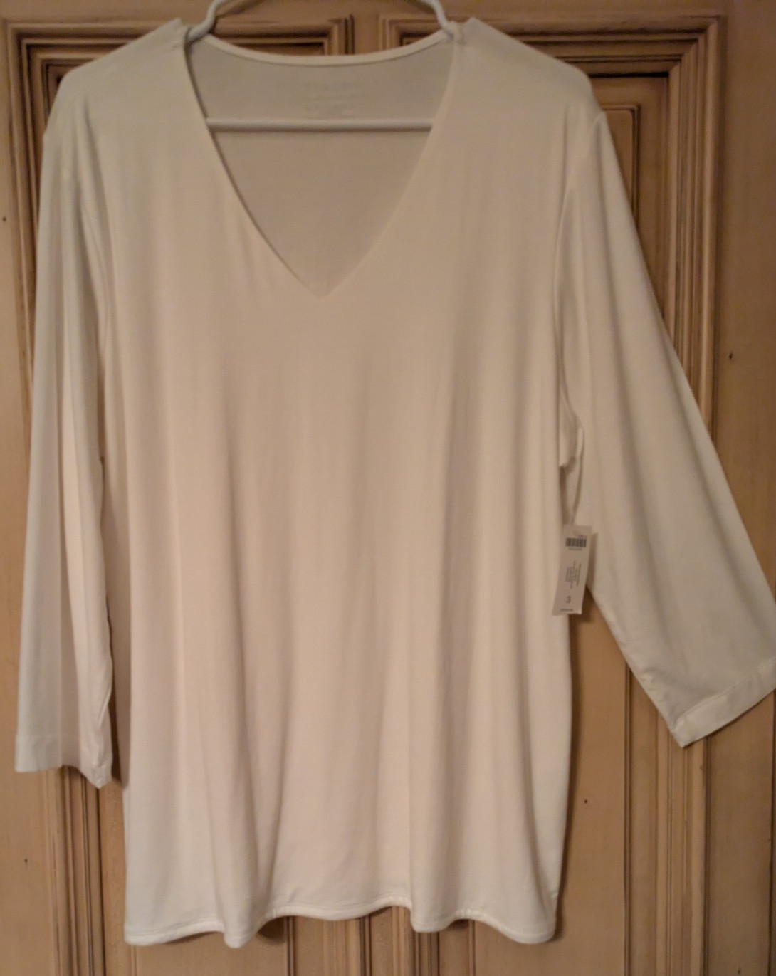 Chico\'s NEW the ultimate tee V-Neck White Sz 3 XL 3/4 Slvs NWT