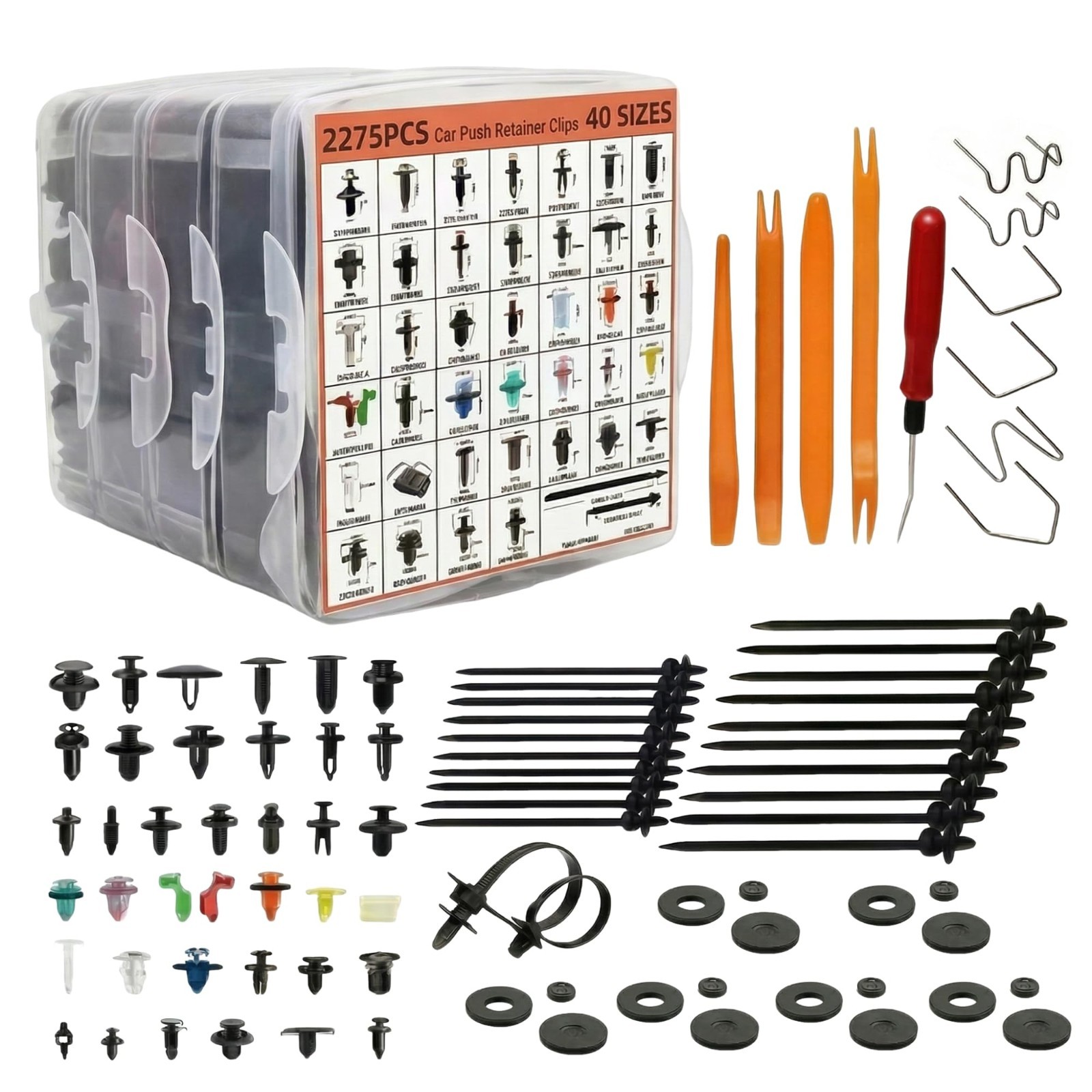 Universal 2275PCS Car Clip Rivets Kit with 4-Tier Organizer Case