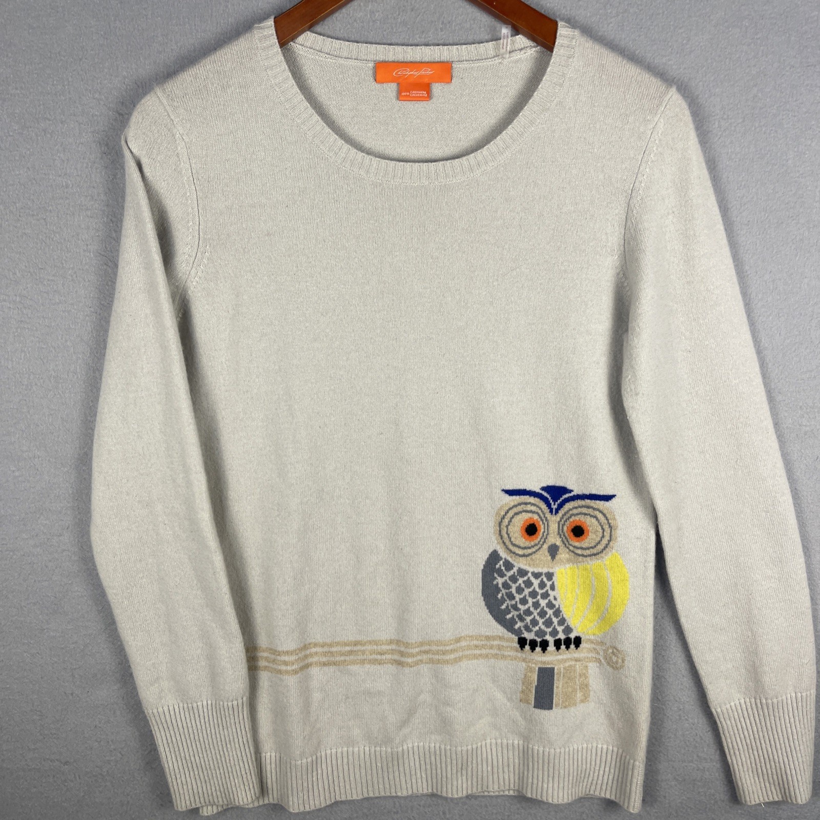 Christopher Fischer Cashmere Sweater Womens Medium Beige Owl Grandmacore Cottage Christopher Fischer Cashmere Sweater Womens Medium Beige Owl Grandmacore Cottage