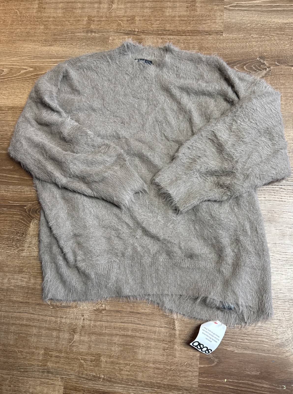 ASOS DESIGN Taupe Shaggy Fluffy Knit Cozy Sweater Size Large