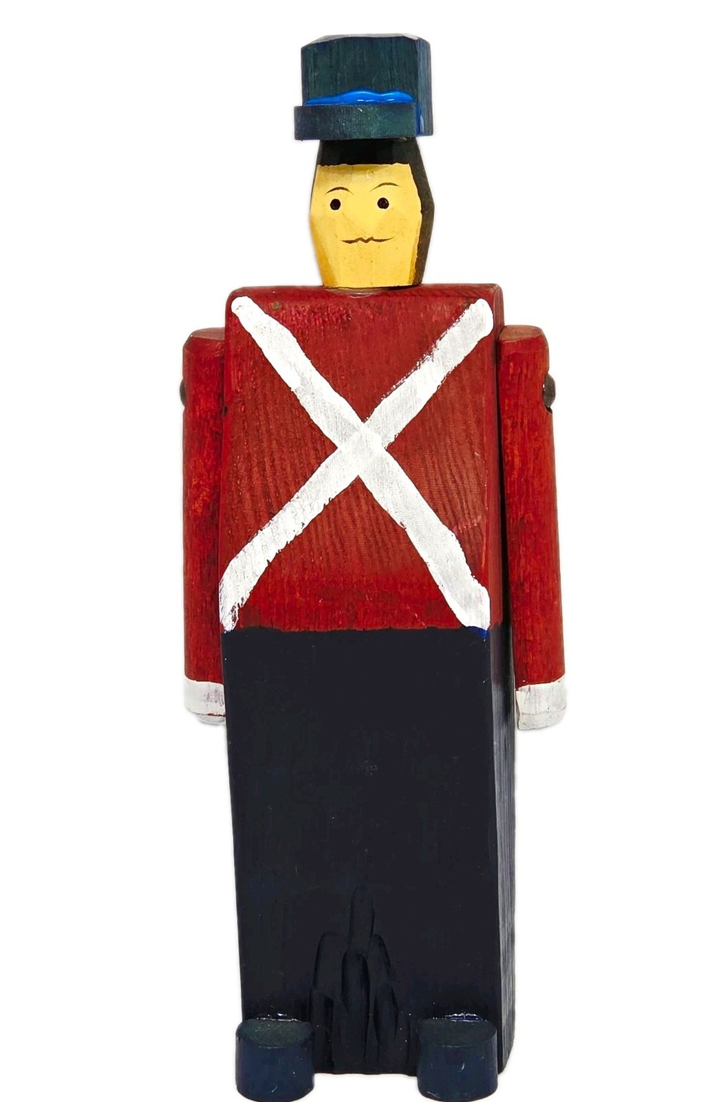 Vintage Folk Art Wooden Toy Soldier Christmas Figure Jointed Primitive Hand Made