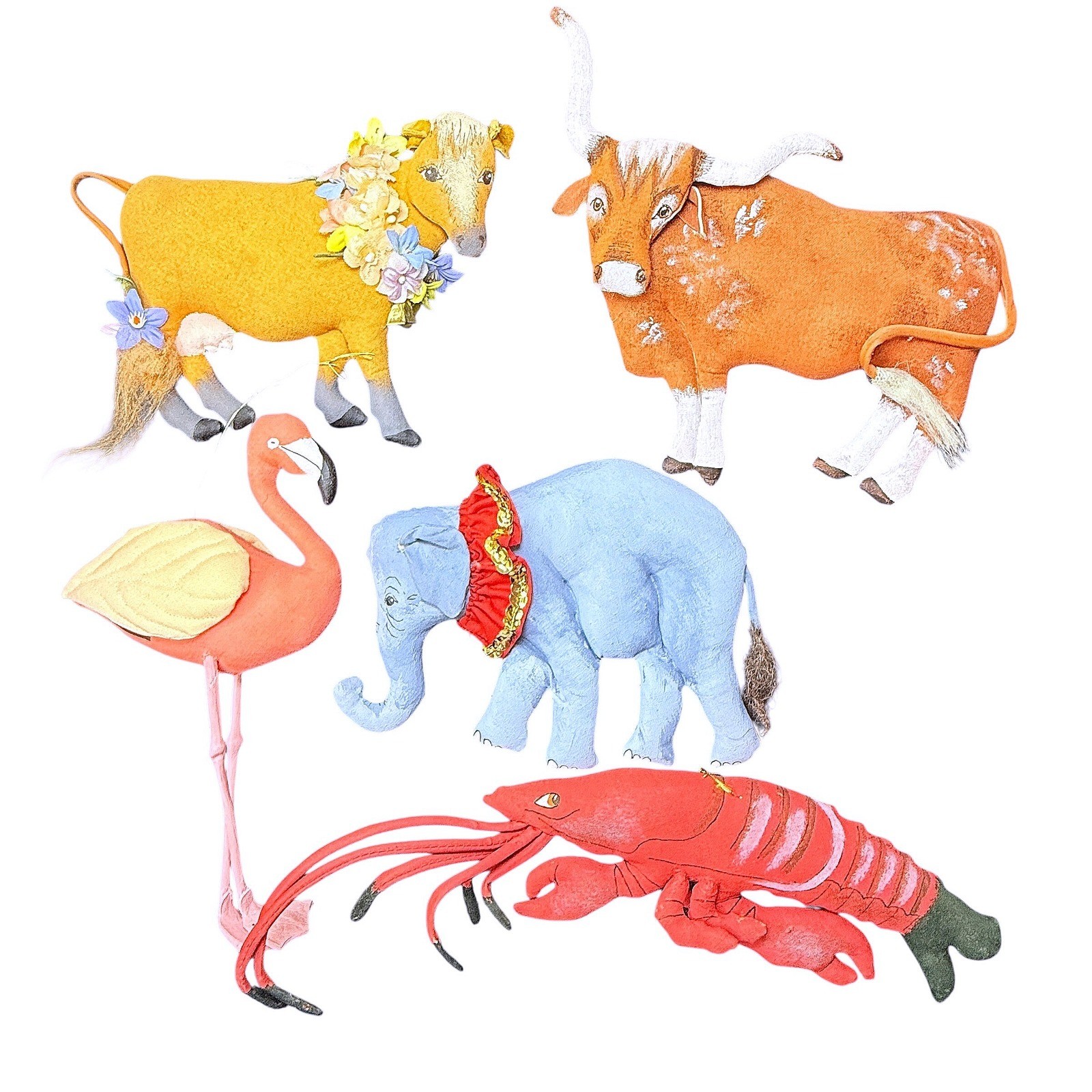 Vintage Gladys Boalt Rare Animal Ornaments Lot of 5 Handmade Artist Signed