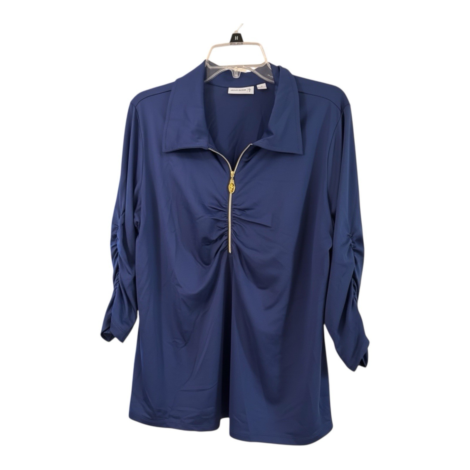 Susan Graver Women’s Blue Top  3/4 Sleeve Zip-Front  Size 1X New Unworn
