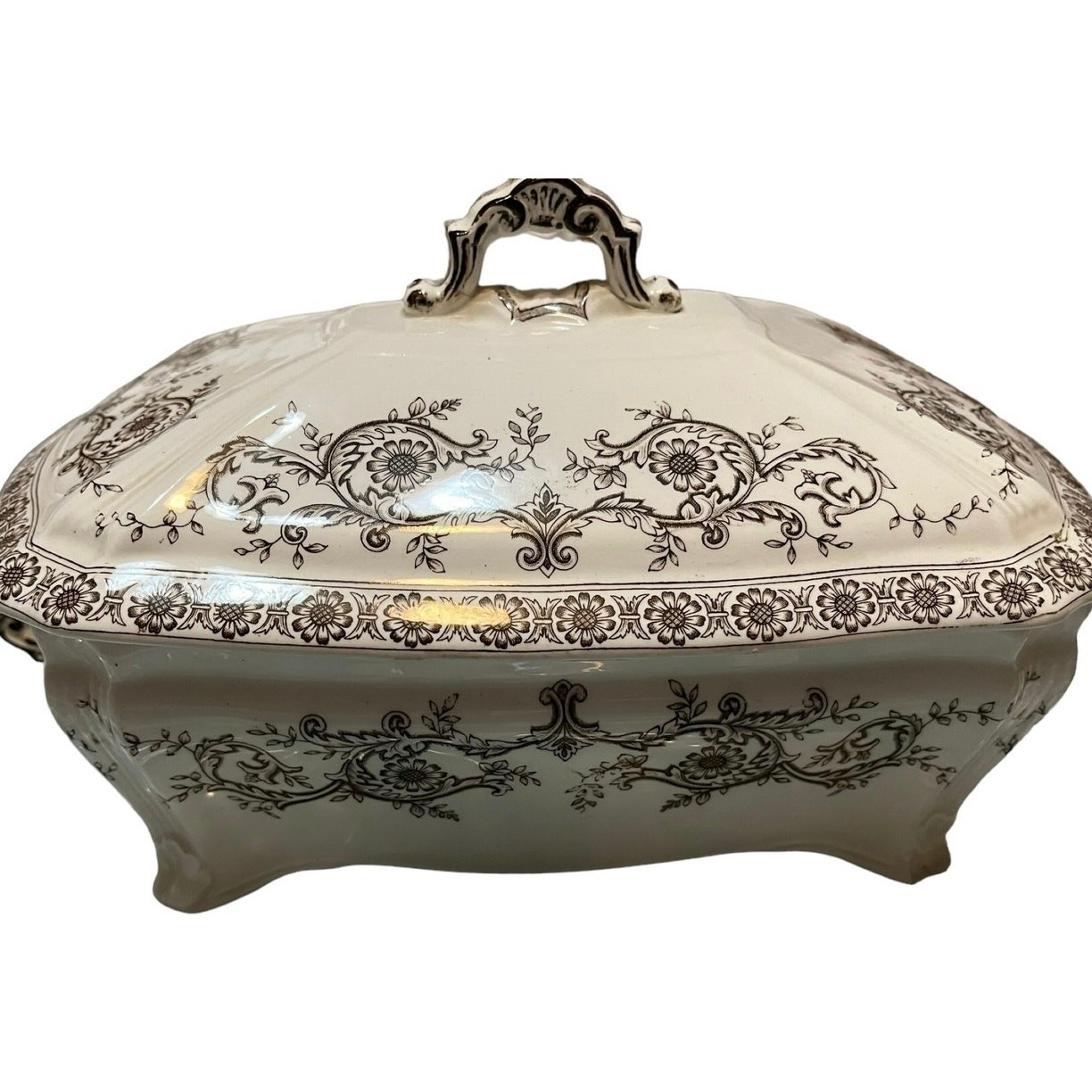 Antique Ridgways Royal Semi Porcelain Brown and White Serving Dish 9.5x6.5x3