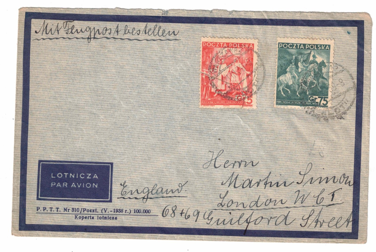 1939 Warsaw Poland Airmail Cover to London