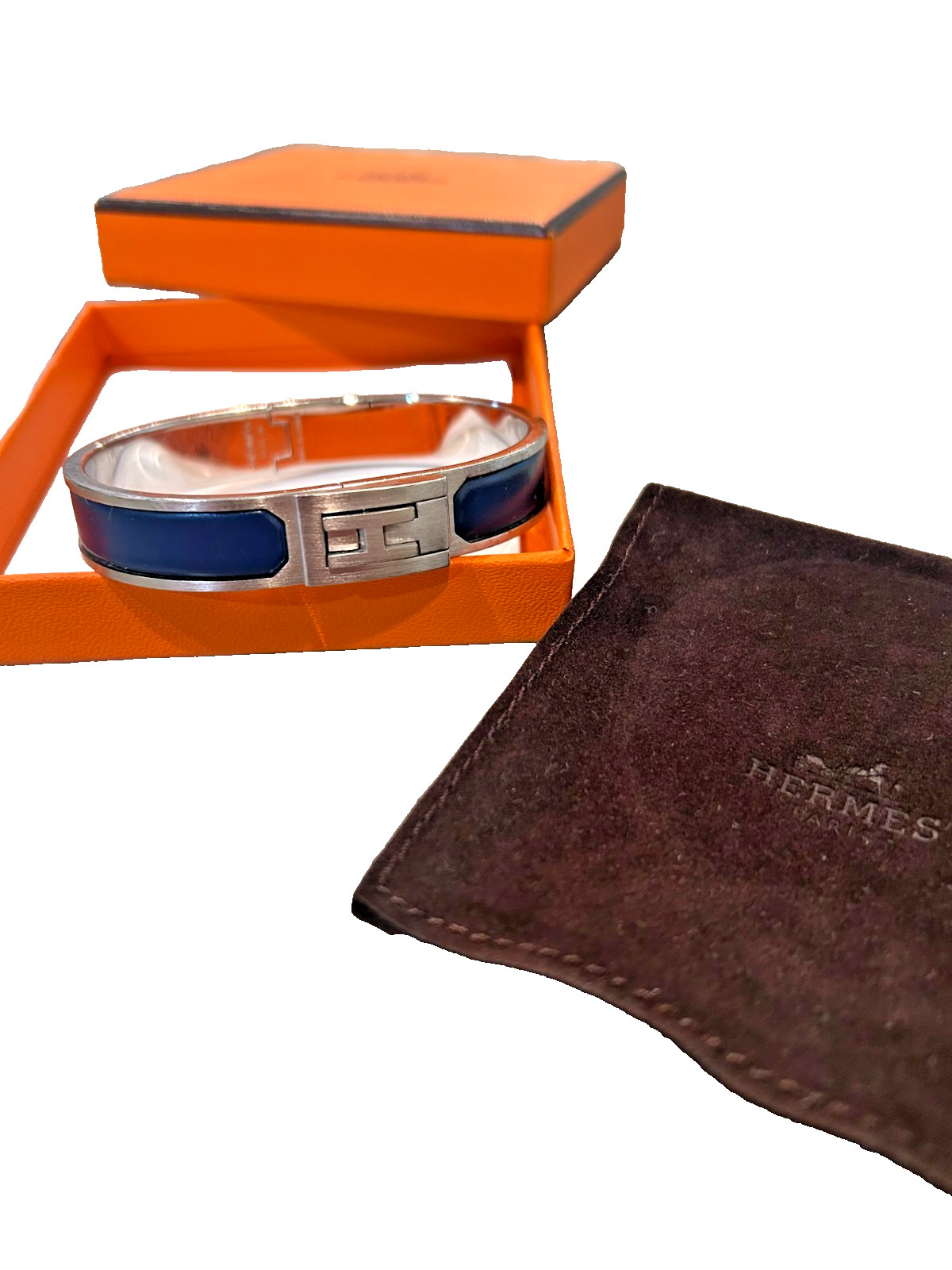 Hermes Jet Bracelet Matte Enamel Palladium Men's or Unisex Size T5 Blue/Silver Hermes Jet Bracelet Matte Enamel Palladium Men's or Unisex Size T5 Blue/Silver