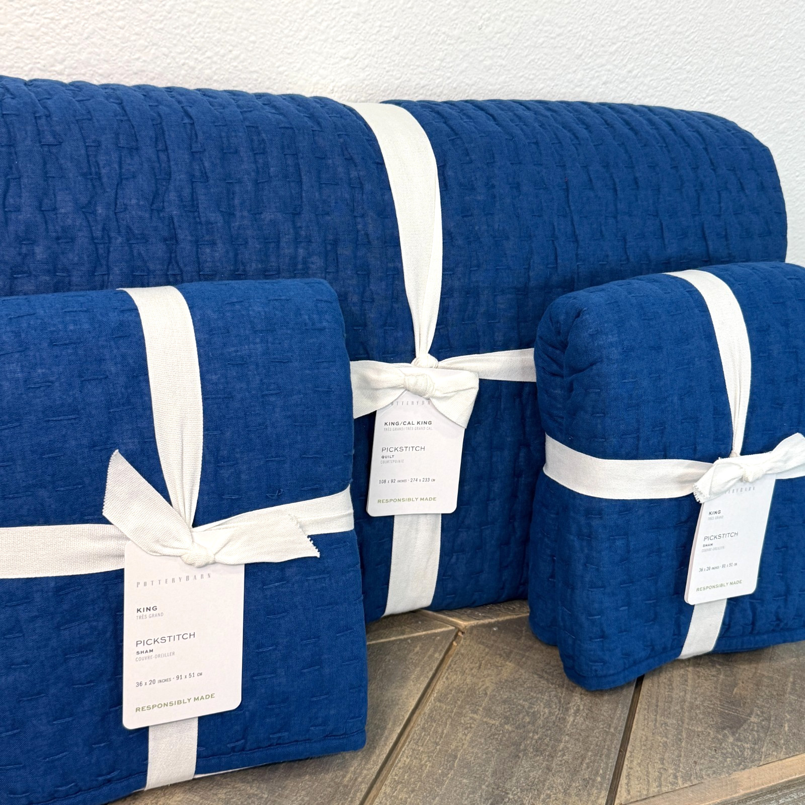 POTTERY BARN PICK-STITCH HANDCRAFTED KING QUILT + 2 KING SHAMS CAPRI BLUE POTTERY BARN PICK-STITCH HANDCRAFTED KING QUILT + 2 KING SHAMS CAPRI BLUE