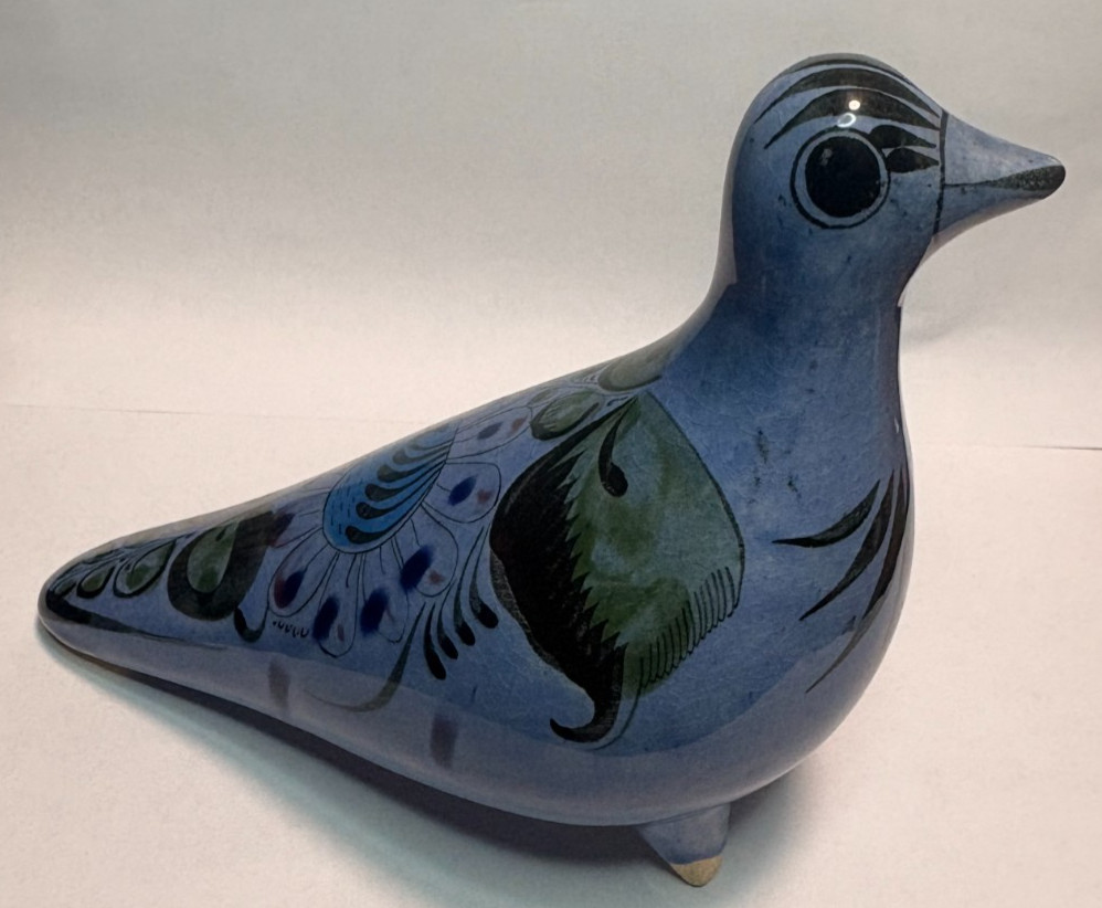 Vintage Tonala Mexican Pottery Bird Figurine featuring hand-painted folk art #d Vintage Tonala Mexican Pottery Bird Figurine featuring hand-painted folk art #d
