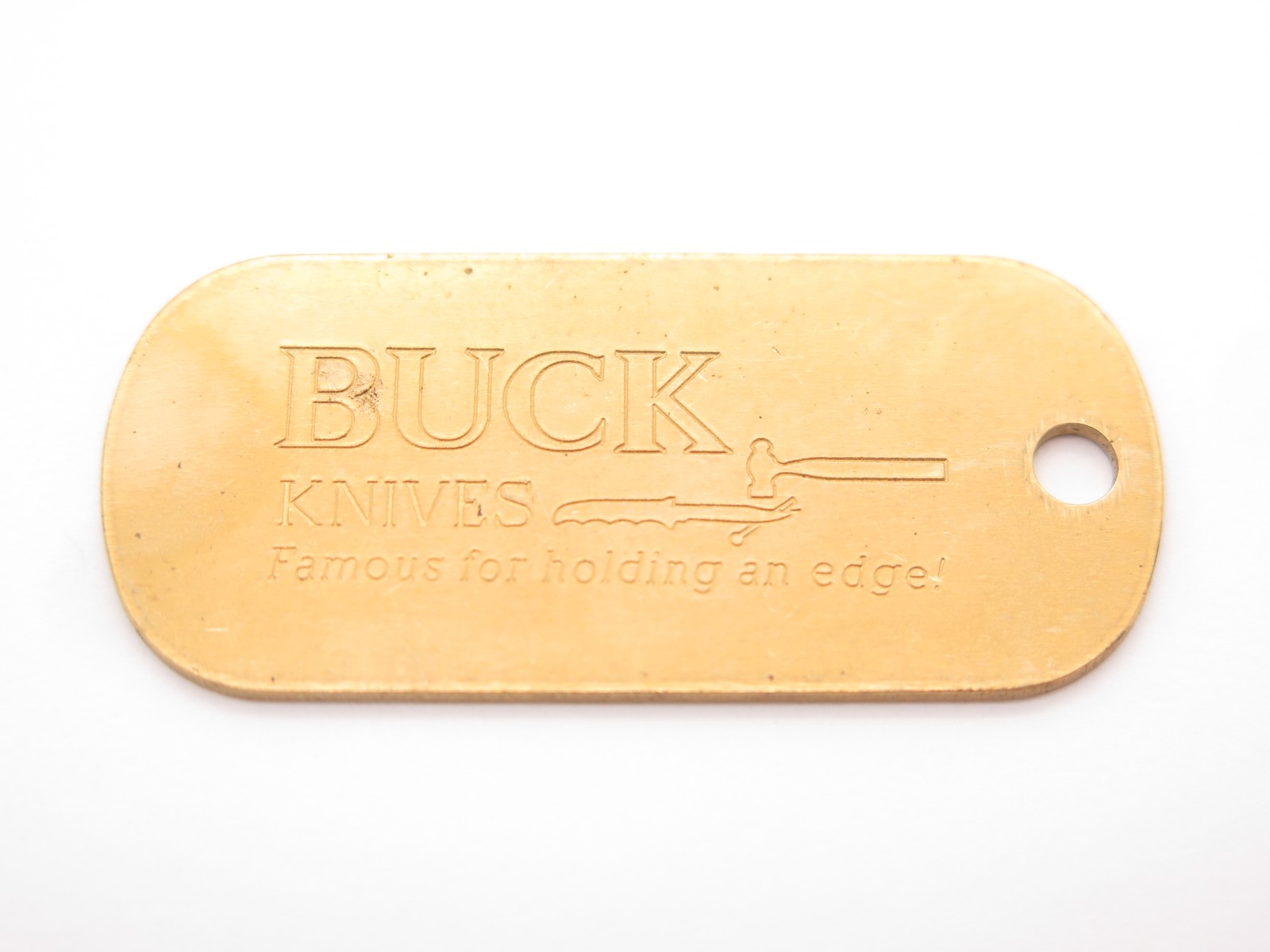 Vintage 1980s Buck Knife Brass Japan Import Tag Key Chain Fob Dog Tag Vintage 1980s Buck Knife Brass Japan Import Tag Key Chain Fob Dog Tag