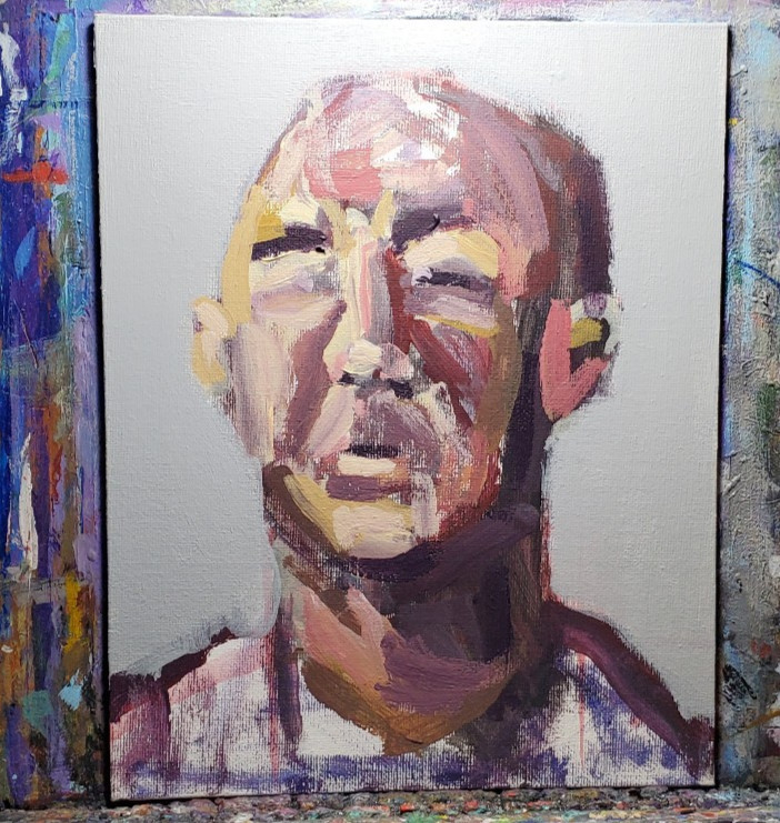 Original Outsider Abstract Expressionist Male Portrait Painting on Canvas Board Original Outsider Abstract Expressionist Male Portrait Painting on Canvas Board