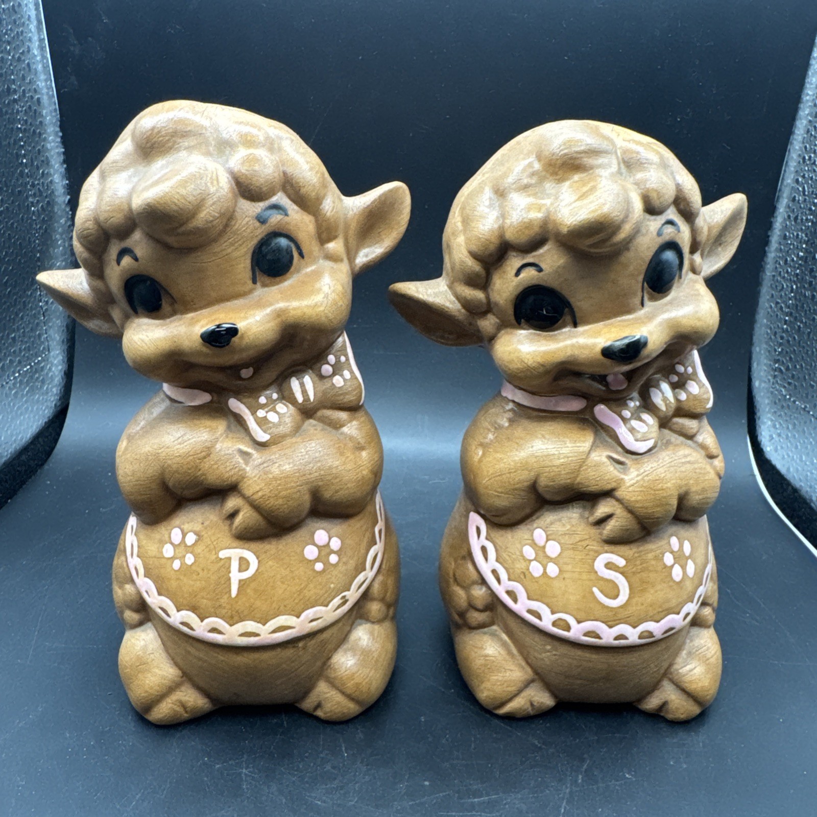 Vintage Anthropomorphic Twin Lamb Salt & Pepper Shakers Brown And Pink MCM Vintage Anthropomorphic Twin Lamb Salt & Pepper Shakers Brown And Pink MCM