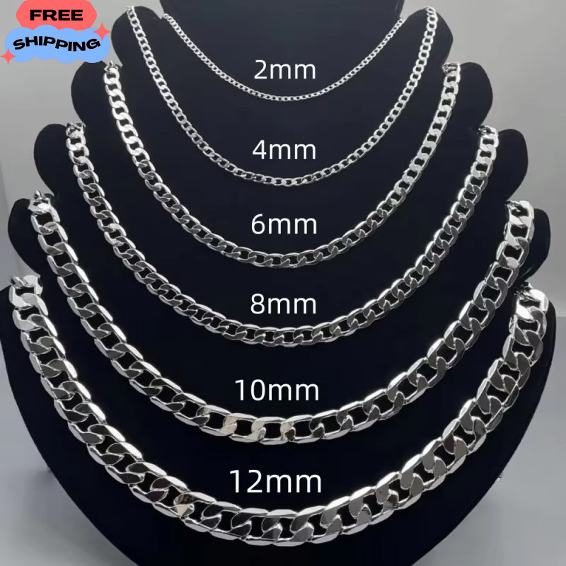 Hot 925 Sterling Solid Silver Sideways Chain Women Men Necklace Jewelry Gift