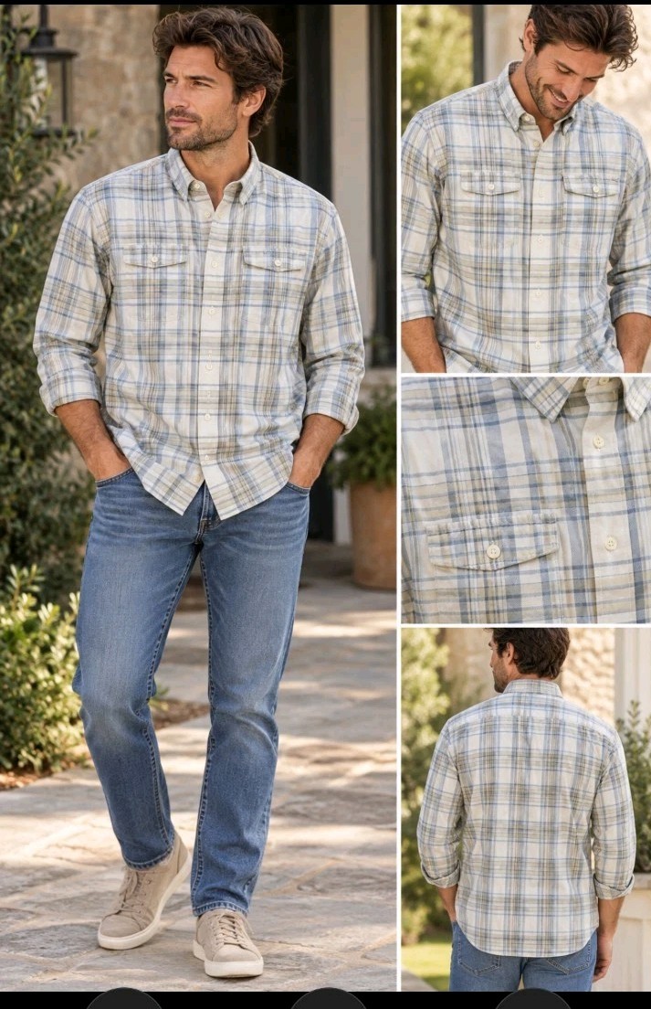 Patagonia Men’s Medium Organic Cotton Plaid Button-Up Shirt – Blue Gray