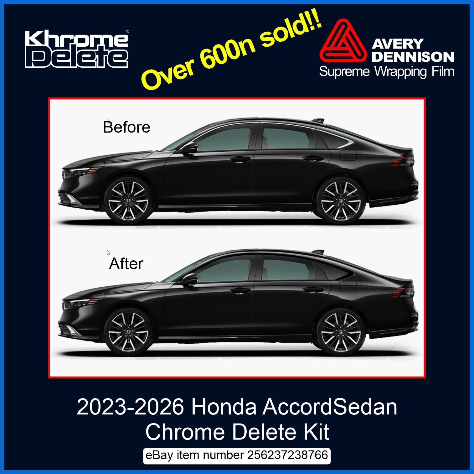 Gloss Black Premium Chrome Delete Vinyl Overlay – 2023–2026 Honda Accord