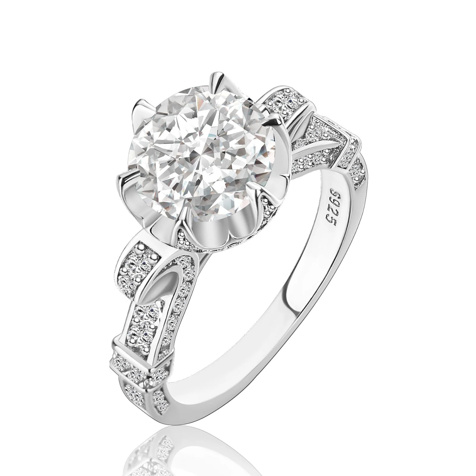 Rodiffy Moissanite 2.0Ct Round Cut Twist Sterling Silver White Gold Plated