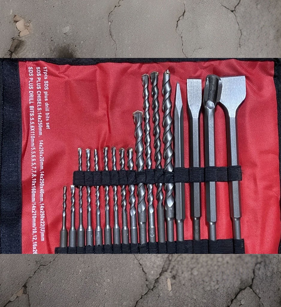 17pcs SDS Plus Rotary Hammer Drill Bits Chisel Groove Set Carbide-Tipped Masonry