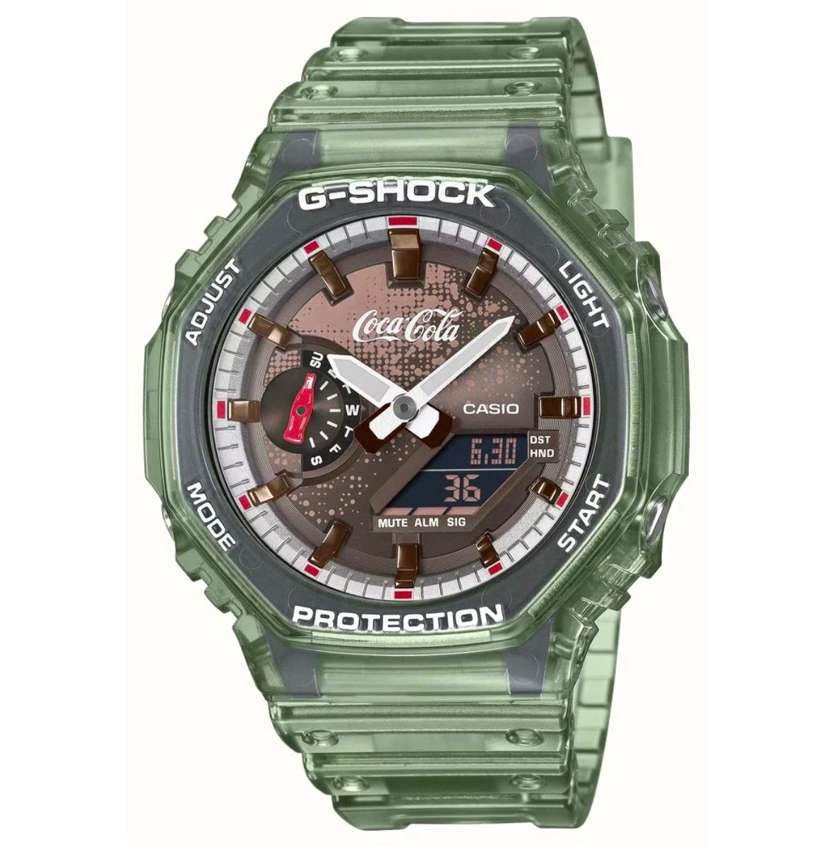 Casio G-SHOCK Coca-Cola Analog/Digital Green Clear Resin Watch 200m Alarm Casio G-SHOCK Coca-Cola Analog/Digital Green Clear Resin Watch 200m Alarm