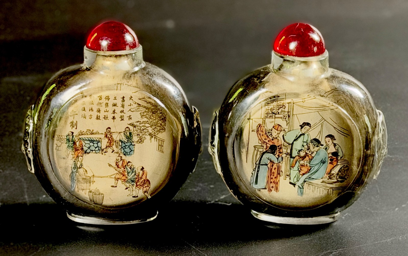 Pair of Glass Snuff Bottles - Ye Xiaosan Signed - Peking Commemorative Opera
