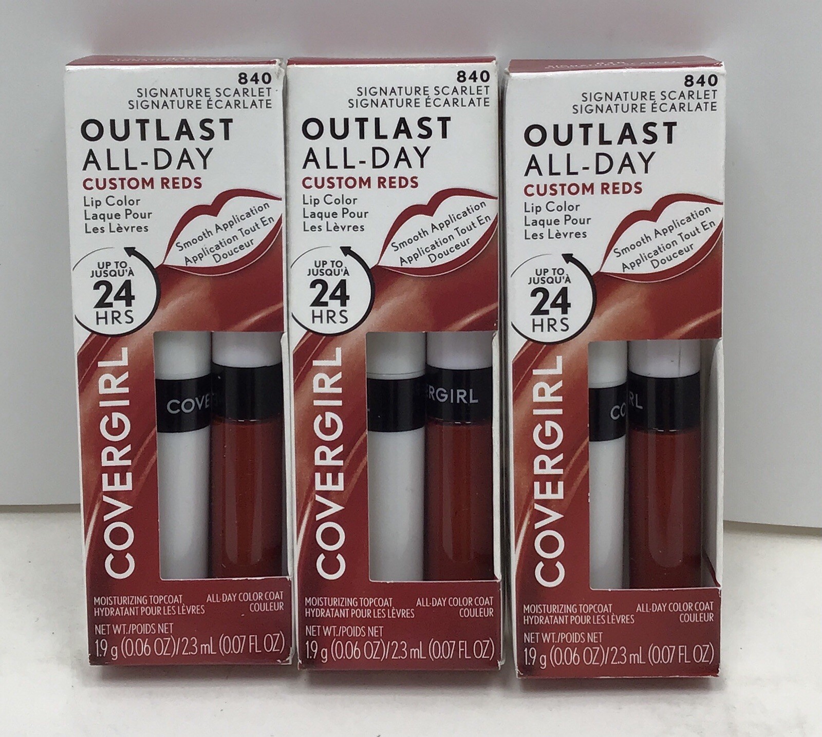 3X COVERGIRL OUTLAST ALL-DAY LIP COLOR #840 SIGNATURE SCARLET 0.06 OZ EACH