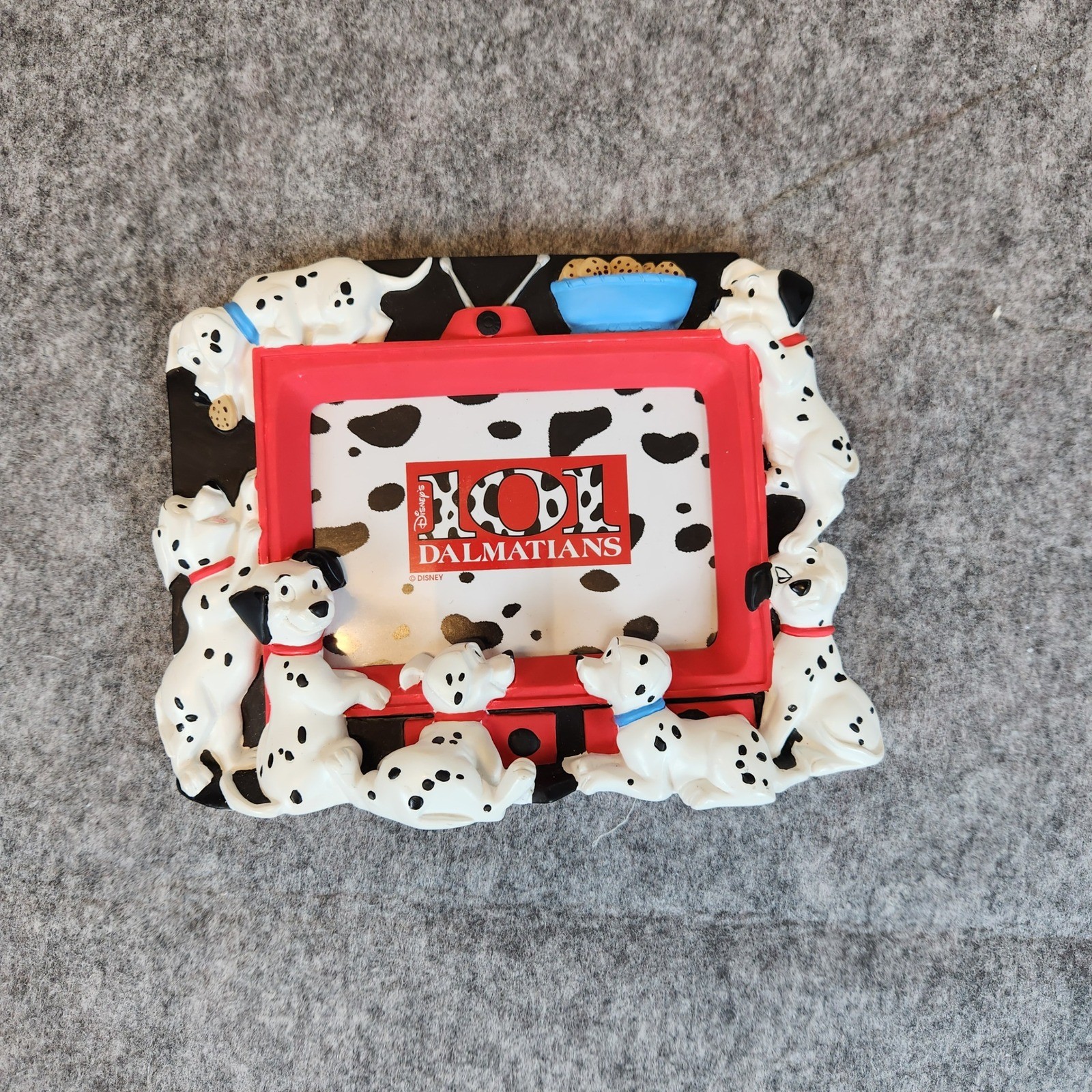VTG Disney 101 Dalmatians Puppies Watching TV Photo Picture Frame Ceramic Decor