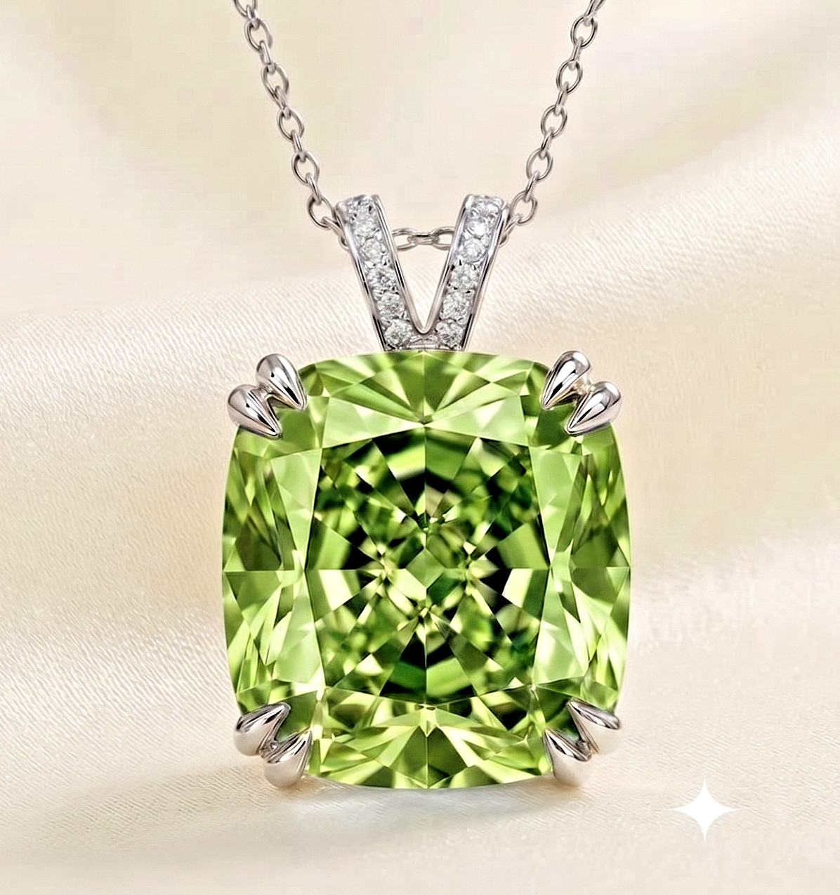 RARE 15.75 Ct Pridot Green Diamond Solitaire Necklace, Amazing Shine, FREE Studs