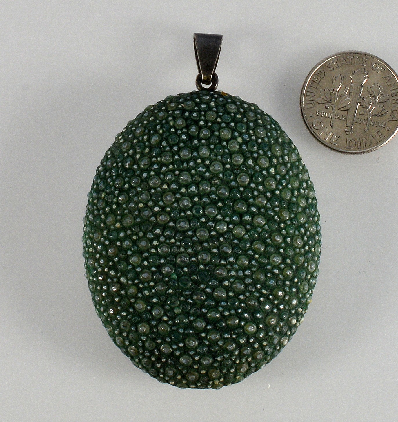 ANTIQUE GEORGIAN SHAGREEN SKIN STERLING LOCKET PENDANT C.1790