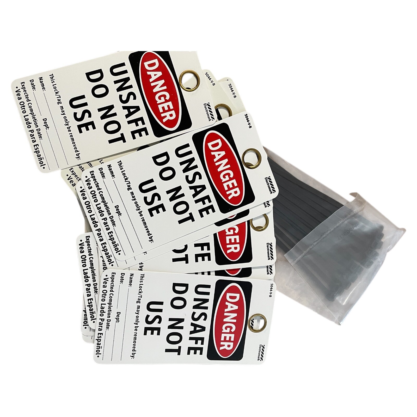 Pack of 25 Danger Bilingual Tag, Polyester, Do Not Use English Spanish Fast Ship