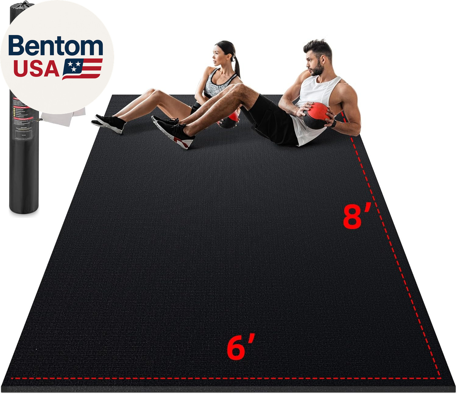Large Exercise Mat for Home Workout,12‘X6’/10\'X6\'/9\'X6\'/8\'X6\'/7\'X5\'/6\'X4\' (7Mm)