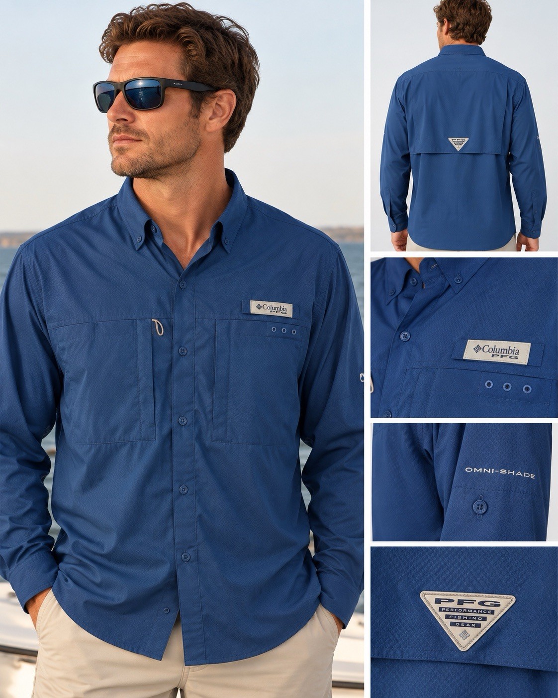 Columbia PFG Tamiami II Men’s M Blue Long Sleeve Fishing Shirt Omni-Shade NWT