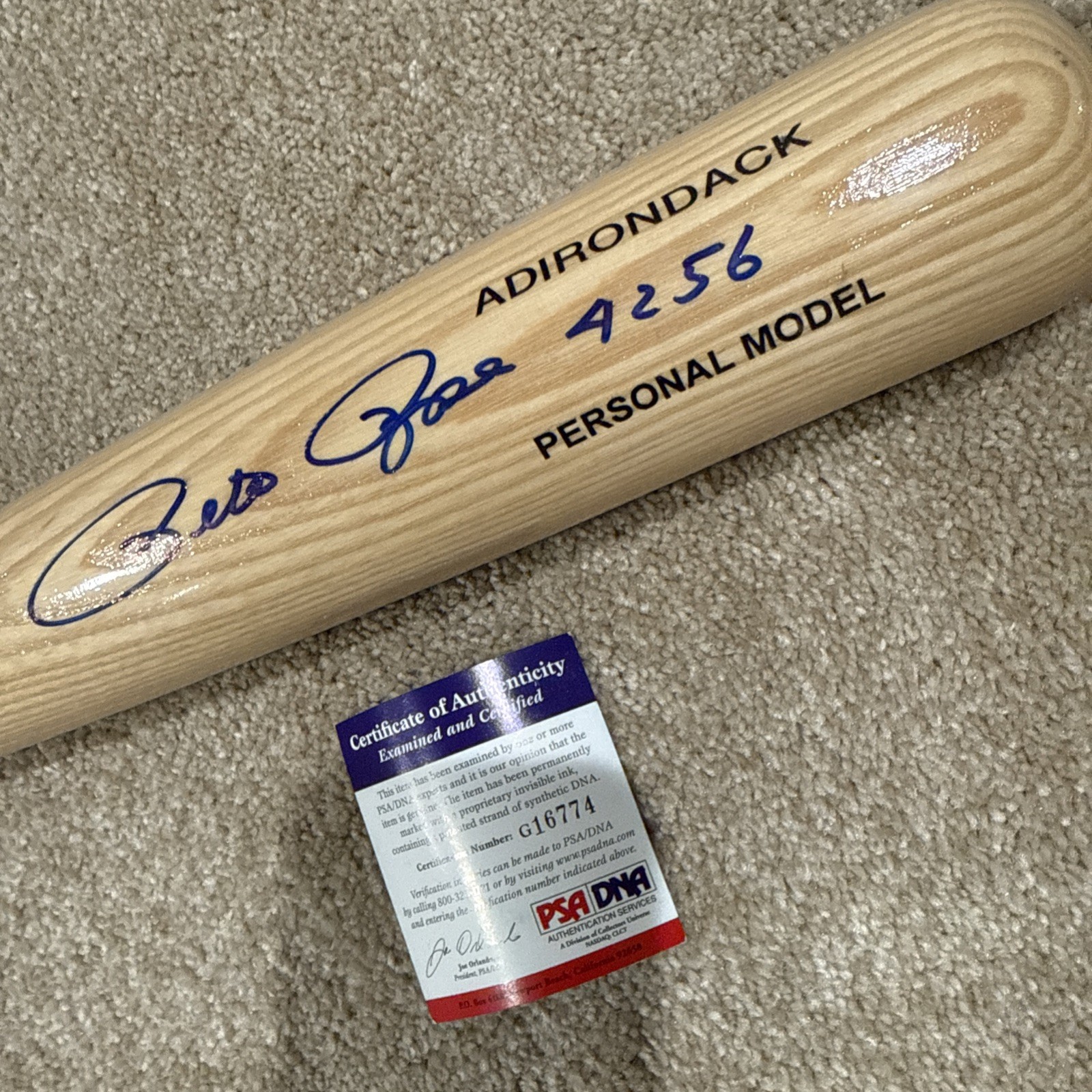 Pete Rose Signed Bat PSA G16744 Adirondack Professional Model