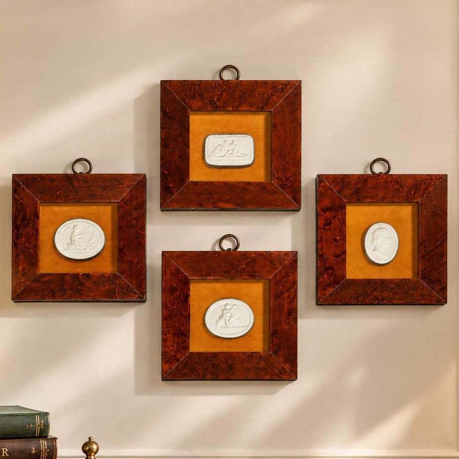 Collection Antique Grand Tour Plaster Intaglios Framed Neoclassical