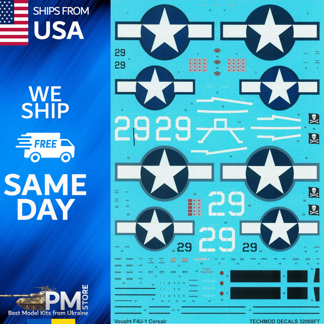 Techmod 32008 Vought F4U-1A Corsair 1944 aircraft wet decal WWII 1/32 scale