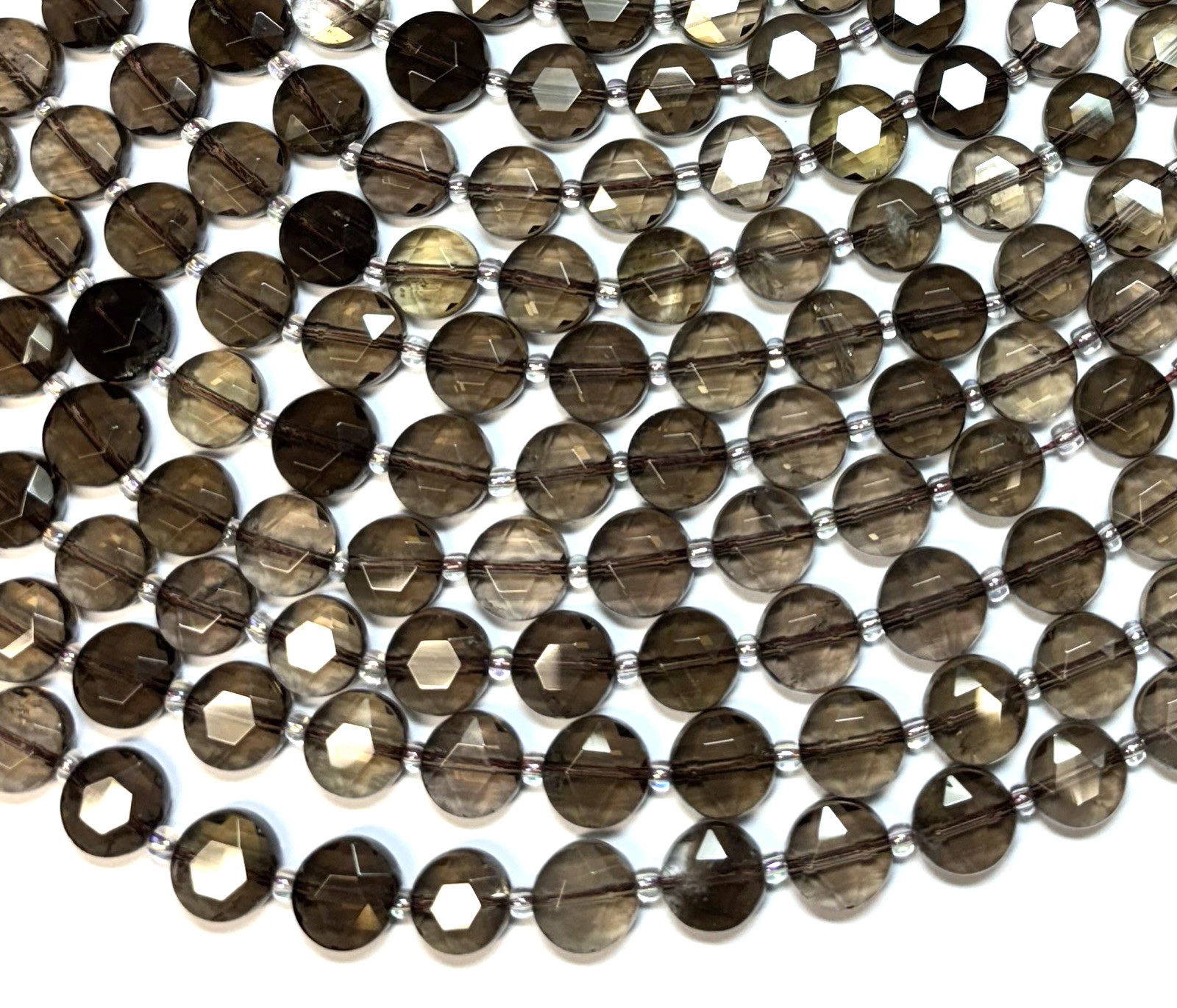 Gorgeous 10mm Faceted Smokey Quartz Coin gemstone beads