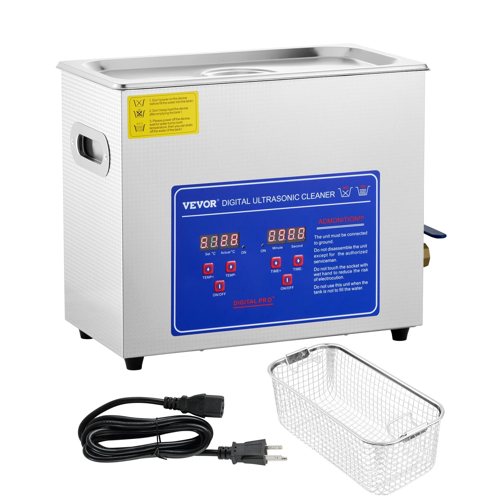 VEVOR 6L Commercial Sonic Cleaner, 40kHz Professional Cleaning 6L, Silver
