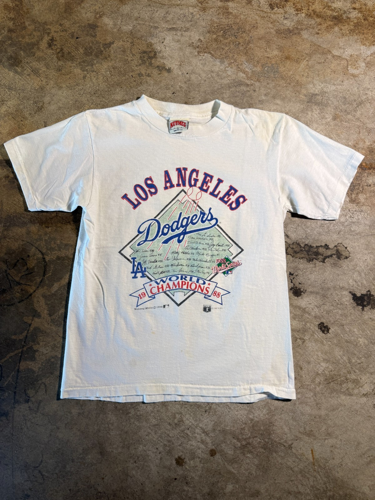 Vintage 1988 LA Dodgers World Series Champions T Shirt Nutmeg USA MLB Medium
